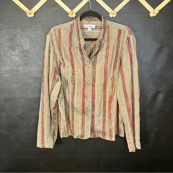 Coldwater Creek Tan/Olive Multi Color Embroidered Button Up Size XL - Picture 1 of 12
